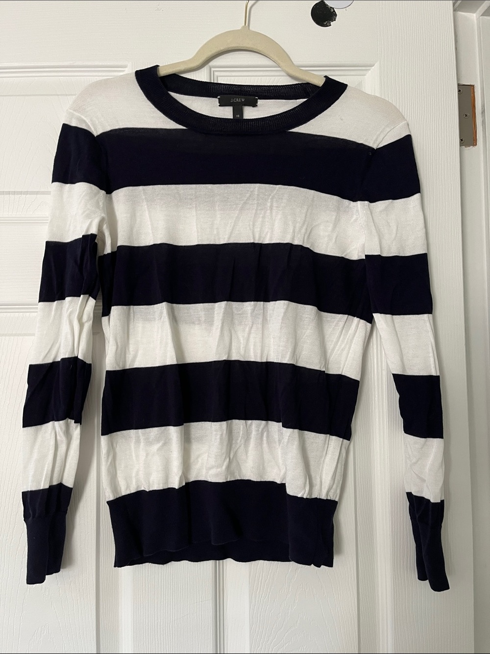 J. Crew Striped Navy and White Crewneck Sweater